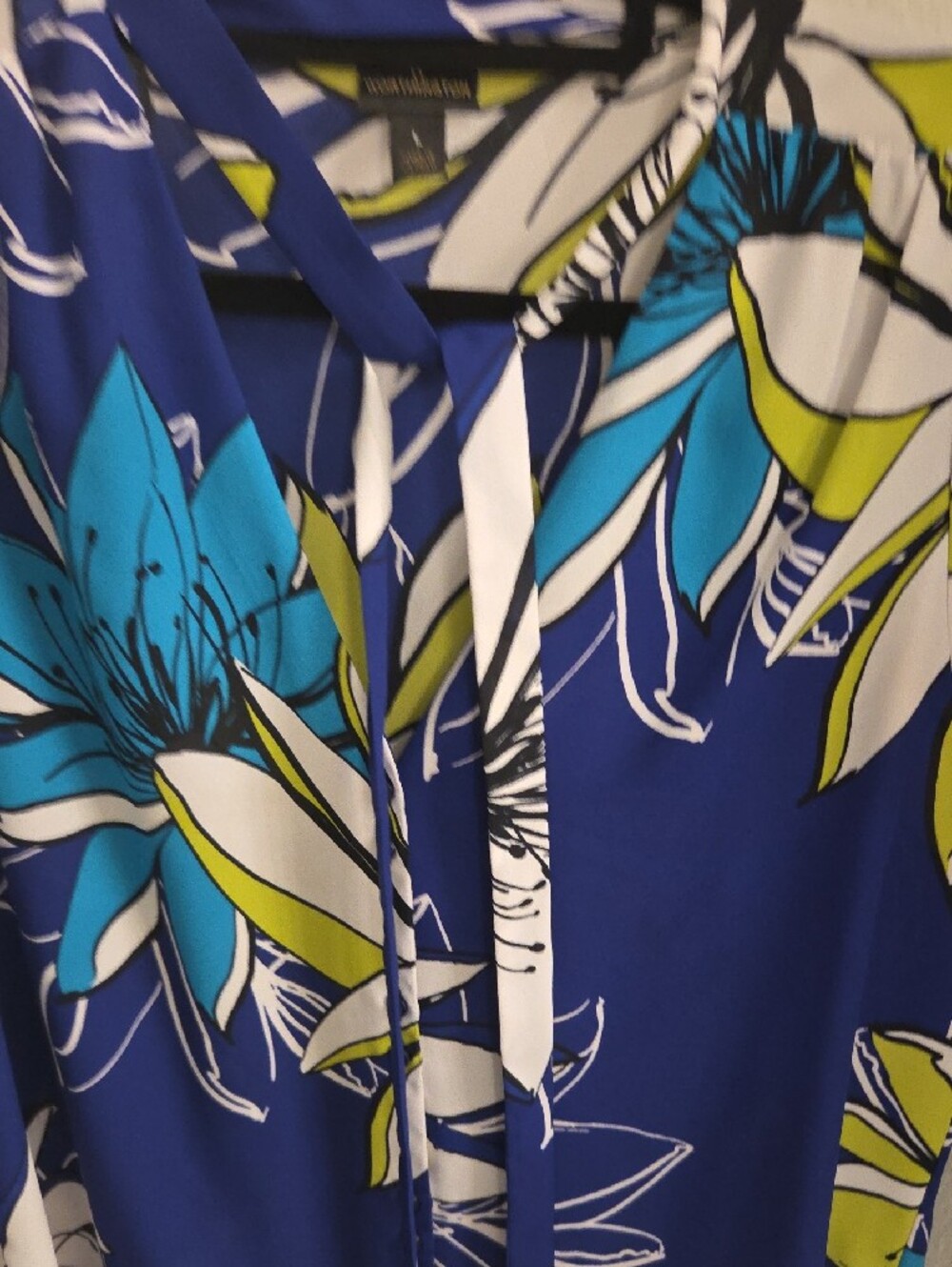 Worthington Royal Blue Floral Tie-Neck Blouse - Picture 3 of 5